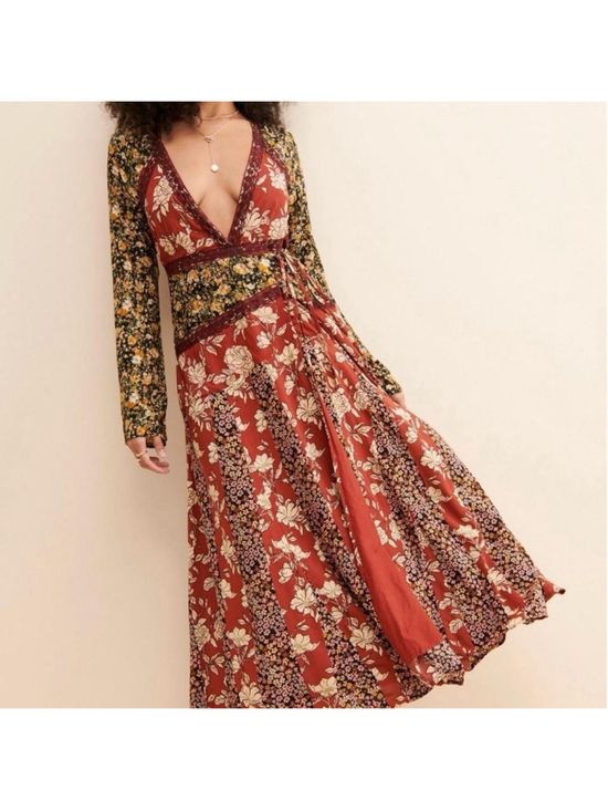 Free People Dresses & Skirts - Floral Patchwork Wrap Maxi Dress - Rust